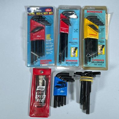 (6pc) HEX KEY SETS | Mixed lot of hex key/allen key sets including: 2 New in box Bondhus Balldriver hex tool sets in both Metric and Inch...
