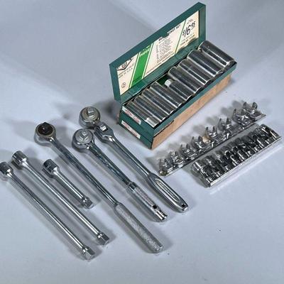 (10pc) MOSTLY NEW THORSEN & OTHER SOCKET WRENCHES | Including: 2 new in box Thorsen 10 pcs 12’ drive deep socket sets, 2 new Bonney...