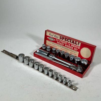 THORSEN USA RED BOX SET PLUS SOCKETS | Including a 13-piece 1/2 drive socket wrench set in an enameled metal box, and an extra set of...