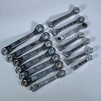 (12pc) K-D RATCHETING WRENCHES | K-D ratcheting closed wrenches ranging from 1/4” - 7/8”. - l. 9 in (Longest)

