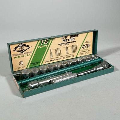 [NIB] Thorsen Socket Set | 7mm-19mm sockets, 16 piece set, with ratchet and ratchet extension. - h. 1.75 x w. 3.25 x l. 11 in

