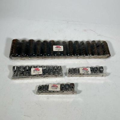 (4pc) NEW BONNEY SOCKET WRENCH SETS | Four sets of Bonney socket wrench heads, including three sets of adjustable metric sockets and a...