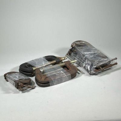 (9pc) C-Clamps | Miscellaneous C clamps including: 2x 4’’ / 4x 6’’ / 3x 8’’ - w. 5.75 x l. 13.5 in (of largest clamp)