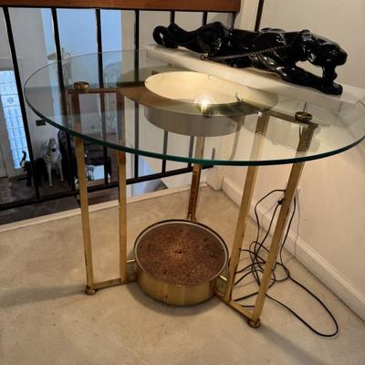 Mid-century, brass and glass lighted table. 