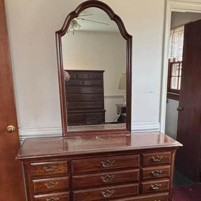 vintage dresser and mirror, part of queen bedroom set