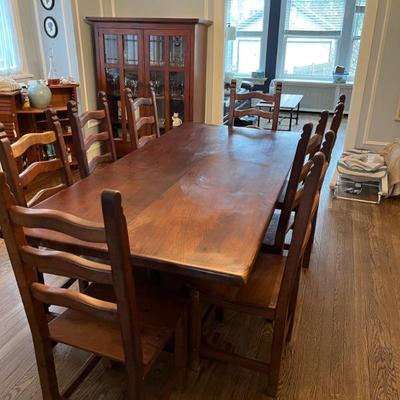 Vintage solid wood trestle table, dining table