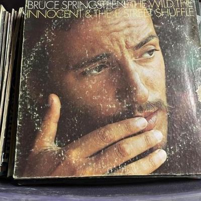 Vintage vinyl records—mostly 70s and 80s—talking Heads, Bruce Springsteen, Bob Dylan, Cheap Trick, The Clash, Roxy Music, Prince, Little...