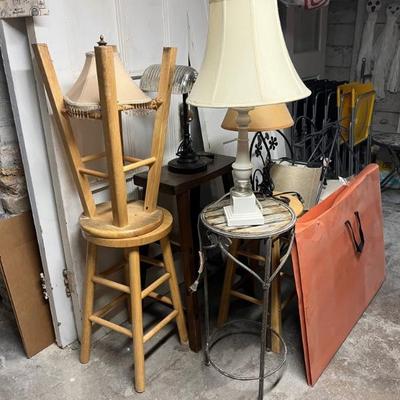 lots of basement stuff: tools, holiday decor, Christmas, Halloween, shelves, wreaths, picture frames, candles, kitchen and more