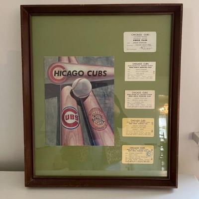 Collection of early 1970s framed Chicago Cubs press passes, Chicago Daily News