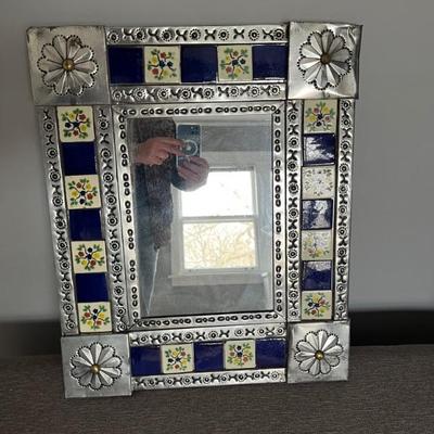 Very pretty tin and tile mirror