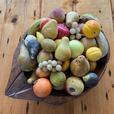Lots of mid-century Italian alabaster fruits and vegetables
