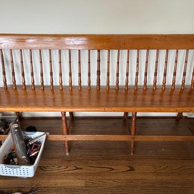Long early American style wooden bench