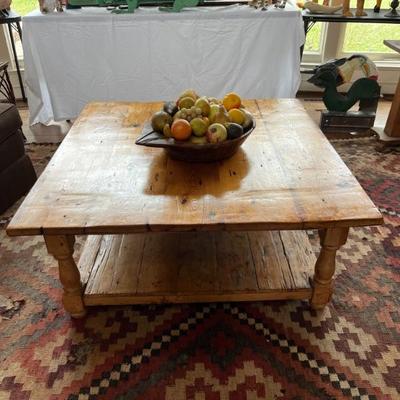 Rustic farmhouse style pine coffee table, square