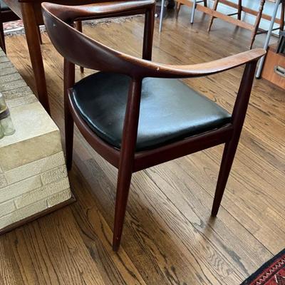A pair of the iconic Round Arm Dining Chairs by Hans Wegner, made in Denmark with labels, MCM