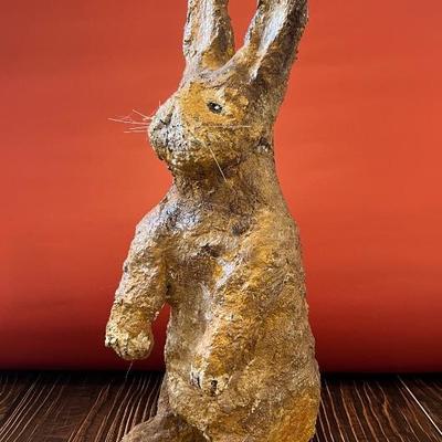 Folk art, outsider art rabbit sculpture by Stuart Novy, wood, plaster and tempura