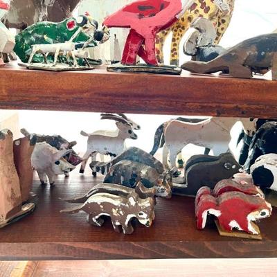 Folk Art Noah’s Ark by Virgil Myers, dated 1995—all handmade with 97 pairs of animals, including kangaroos, crickets, ladybugs,...