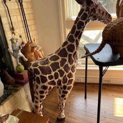 Giraffe, folk art sculpture by Stuart Novy, wood, plaster and paint