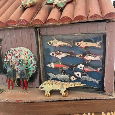 Folk Art Noah’s Ark by Virgil Myers, dated 1995—all handmade with 97 pairs of animals, including kangaroos, crickets, ladybugs,...