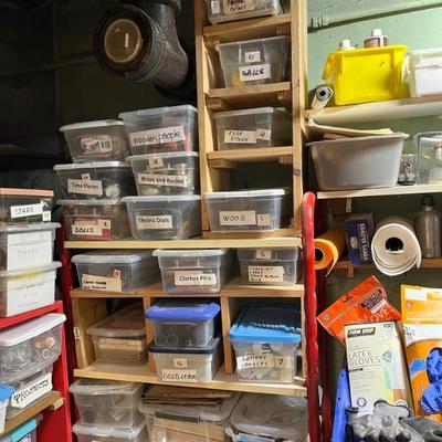 loads of art supplies, found objects, tools, etc