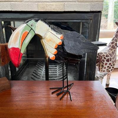 Toucan, folk art sculpture by Stuart Novy, wood, metal and paint