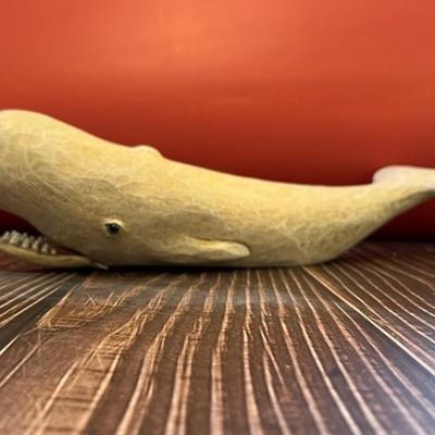 Moby Dick, Sperm Whale, folk art sculpture, signed