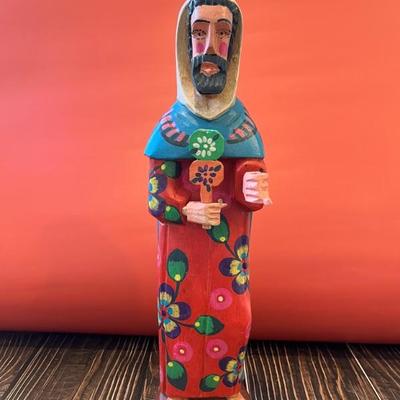 Folk art, indigenous art statue of saint from Guatemala, hand carved of wood and painted

