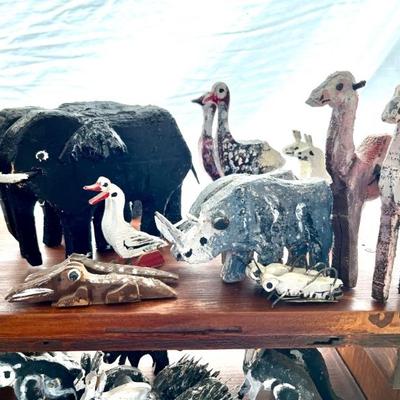 Folk Art Noah’s Ark by Virgil Myers, dated 1995—all handmade with 97 pairs of animals, including kangaroos, crickets, ladybugs,...