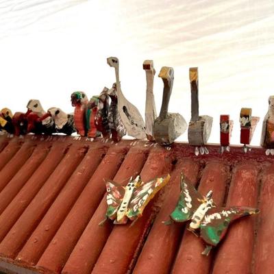 Folk Art Noah’s Ark by Virgil Myers, dated 1995—all handmade with 97 pairs of animals, including kangaroos, crickets, ladybugs,...