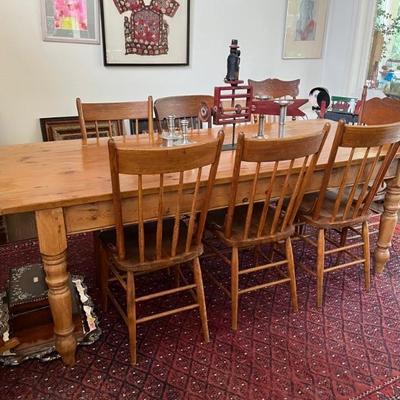 Rustic farmhouse style pine dining table, seats 8
