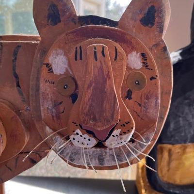 Tiger, hand carved wooden folk art sculpture, Stuart Novy