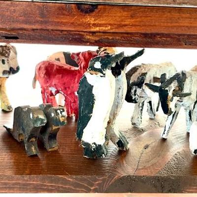 Folk Art Noah’s Ark by Virgil Myers, dated 1995—all handmade with 97 pairs of animals, including kangaroos, crickets, ladybugs,...