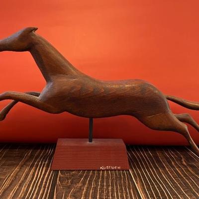 Galloping Horse, folk art sculpture, signed Kostuch 