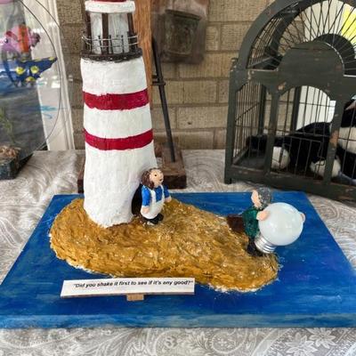 Folk art, outsider art 3D maquette sculpture, inspired by a New Yorker cartoon, by Stuart Novy, found objects, wood and tempura