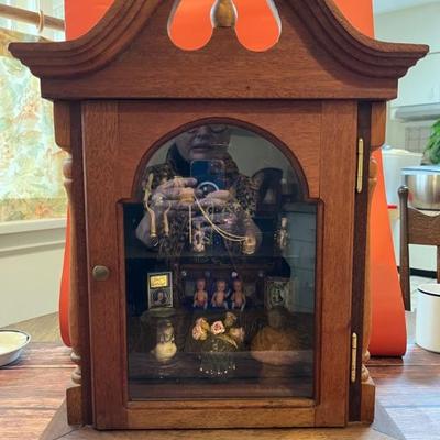 Antique and vintage cabinets with arrangements of found objects by Stuart Novy, folk art, outsider art