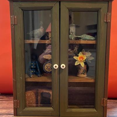 Antique and vintage cabinets with arrangements of found objects by Stuart Novy, folk art, outsider art