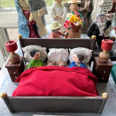 Folk art, outsider art 3D maquette sculpture, inspired by a New Yorker cartoon, by Stuart Novy, found objects, wood and tempura