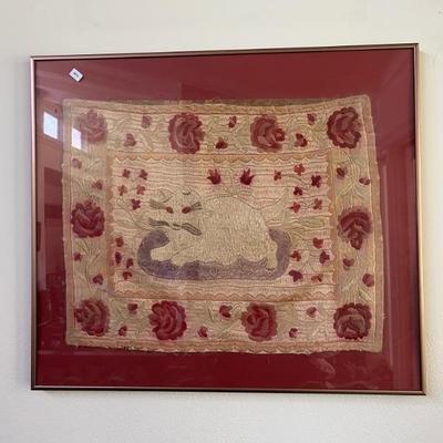 antique folk art embroidery of a cat