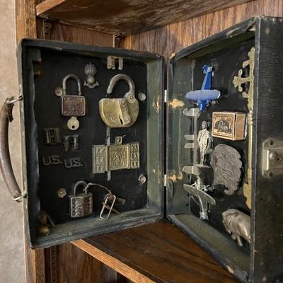funky shadow box filled with locks