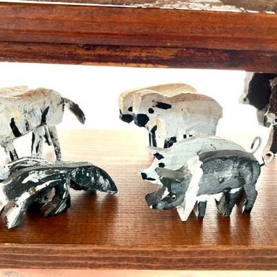 Folk Art Noah’s Ark by Virgil Myers, dated 1995—all handmade with 97 pairs of animals, including kangaroos, crickets, ladybugs,...