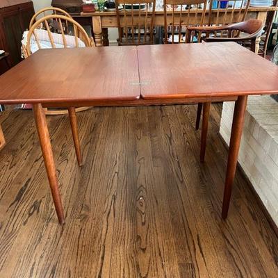 Hans Wegner flip top teak table, signed with labels, MCM, just gorgeous