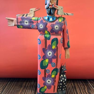Folk art, indigenous art statue of saint from Guatemala, hand carved of wood and painted
