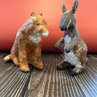 Small animal folk art sculptures by Stuart Novy, plaster and paint
