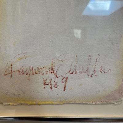 signed, cool watercolor by Raymond Edalla, outsider artist