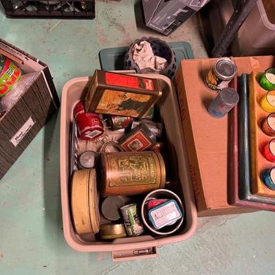 Loads of basement stuff—tools, art supplies, vintage Christmas, holiday decor, vintage tin toys, paper goods, filing cabinets, etc
