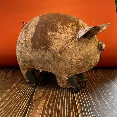 Pink Pig, metal folk art sculpture