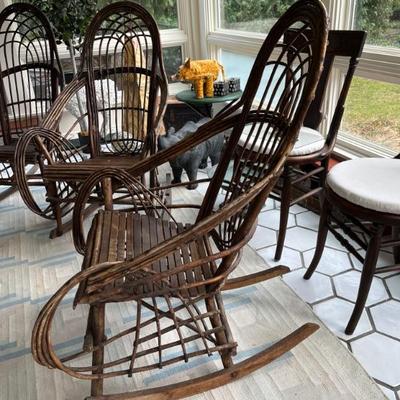 Late 19th century bent willow and bent twig rocking chairs