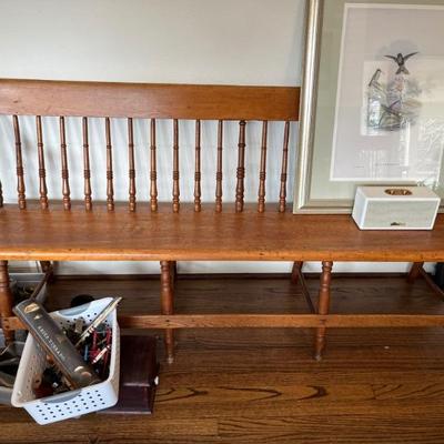 Long early American style wooden bench
