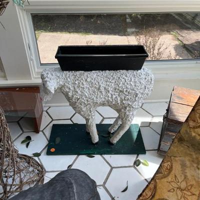 planter in the shape of a lamp by folk artist Stuart Novy, plaster, paint and wood