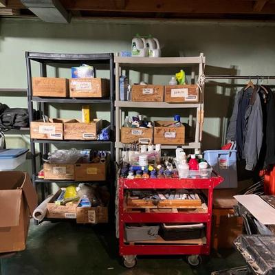 Loads of basement stuff—tools, art supplies, vintage Christmas, holiday decor, vintage tin toys, paper goods, filing cabinets, etc