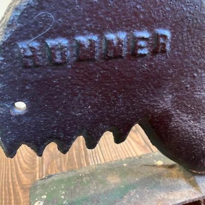 Antique 19th century cast iron windmill counter weight in the shape of a chicken, marked Hummer by Elgin Weights